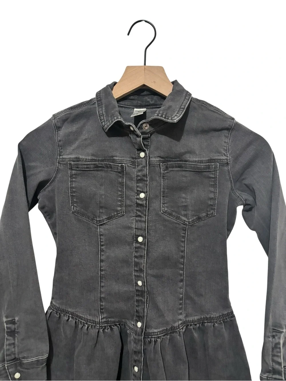 OshKosh B’gosh Girls Black Denim Shirt Dress Size 8/8A Snap Front Long Sleeve